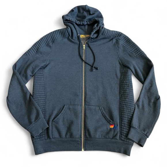 Aviator Nation Men’s Moto Full Zip Hoodie Sweatshirt Sz L Charcoal Grey Heather - Picture 1 of 12